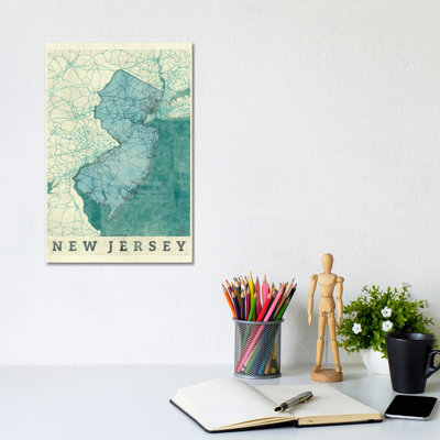 New Jersey Map 1 Piece Wrapped Canvas Wall Art