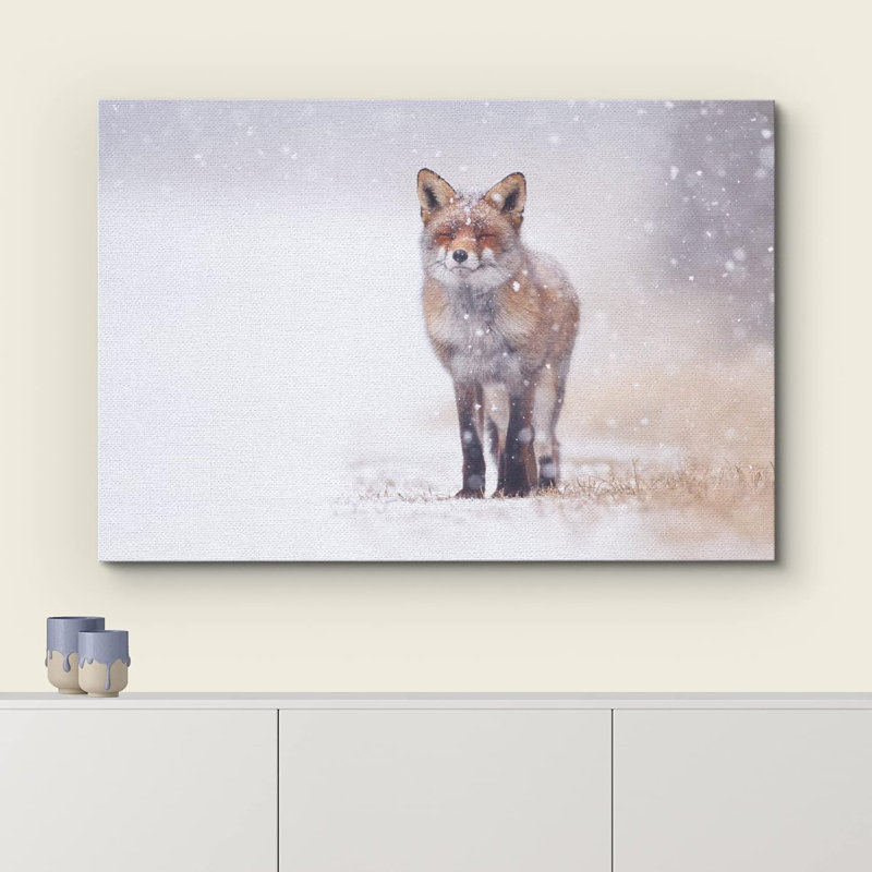 Animals " Fox Enjoy The Snow ", Wrapped Canvas, 32" H x 48" W x 1.5" D