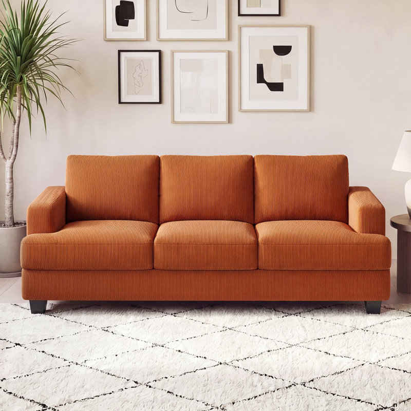 89" Corduroy Sofa, 3-seater Upholstered Couch With Deep Seat, 18" High Back, Rust Corduroy