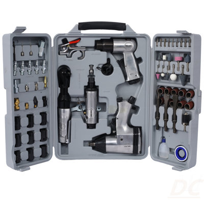 Air Tool And Accessories Kit, 71 Piece, Impact Wrench, Air Ratchet, Die Grinder, Aire Hammer, Hose Fittings, Storage Case
