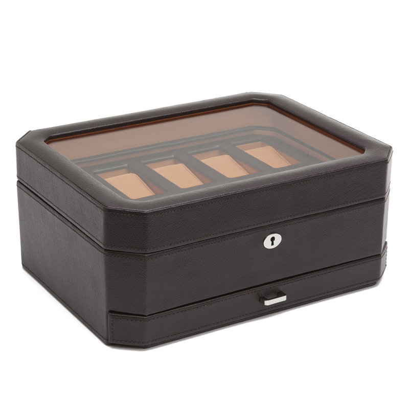 Wood Watch Box + Locking, Brown/Orange