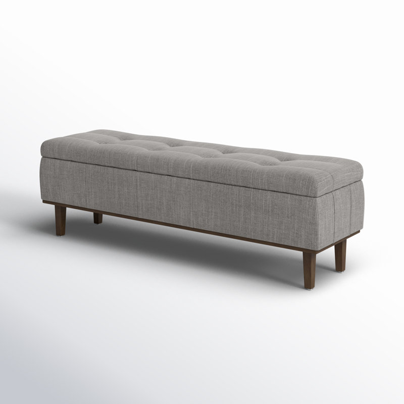 Louise Upholstered Storage Bench, Gray Basketweave