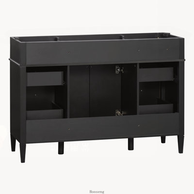 Base de meuble-lavabo autoportant 48 po seulement, base en bois aggloméré avec 6 tiroirs et 2 portes, charnières à fermeture en douceur, poignées en métal argenté, noir