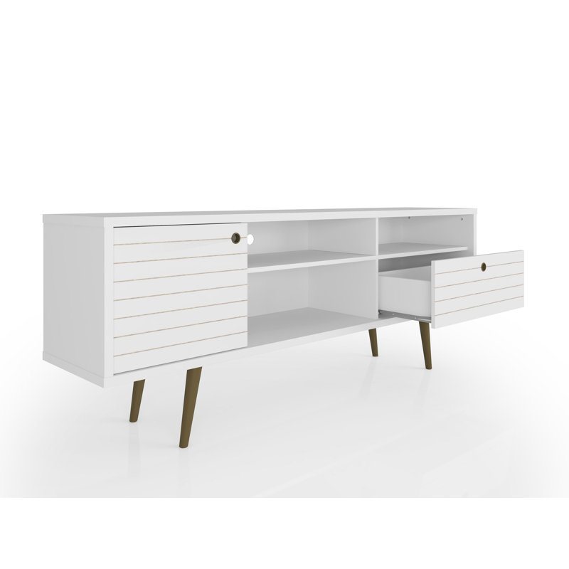 Liberty 71" Mid-Century Modern TV Stand with 4 Shelves and 1 Drawer for TVs up to 65" in White, White