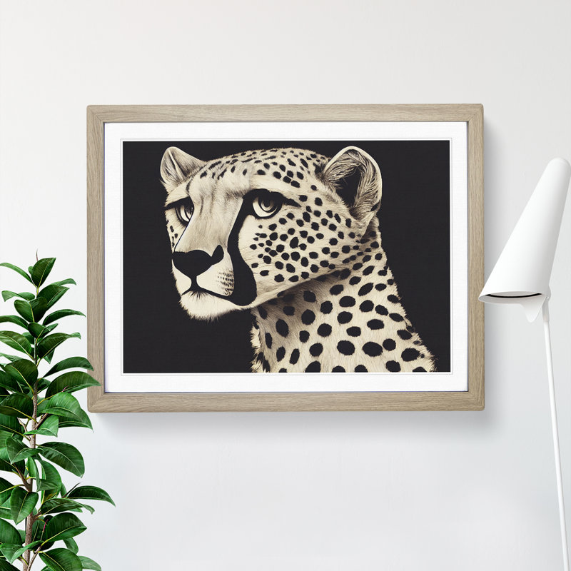 Delicious Cheetah - Single Picture Frame Painting, 25cm H x 34cm W x 2cm D, Oak