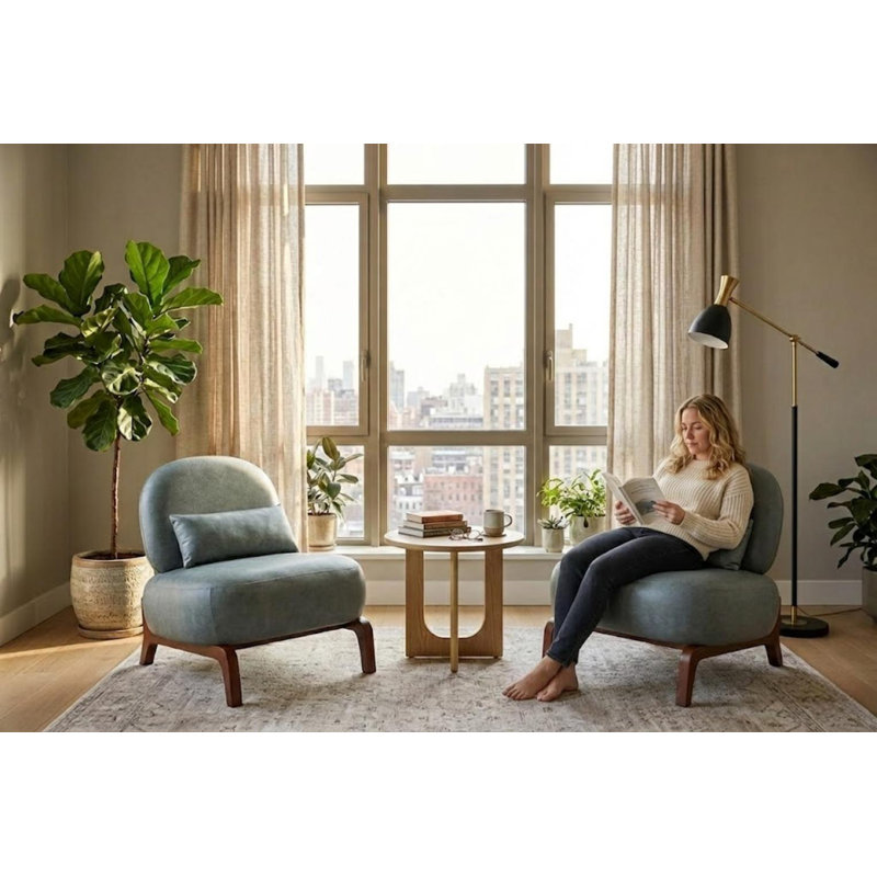 Méridienne Mid-Century moderne avec base traîneau, Similicuir bleu