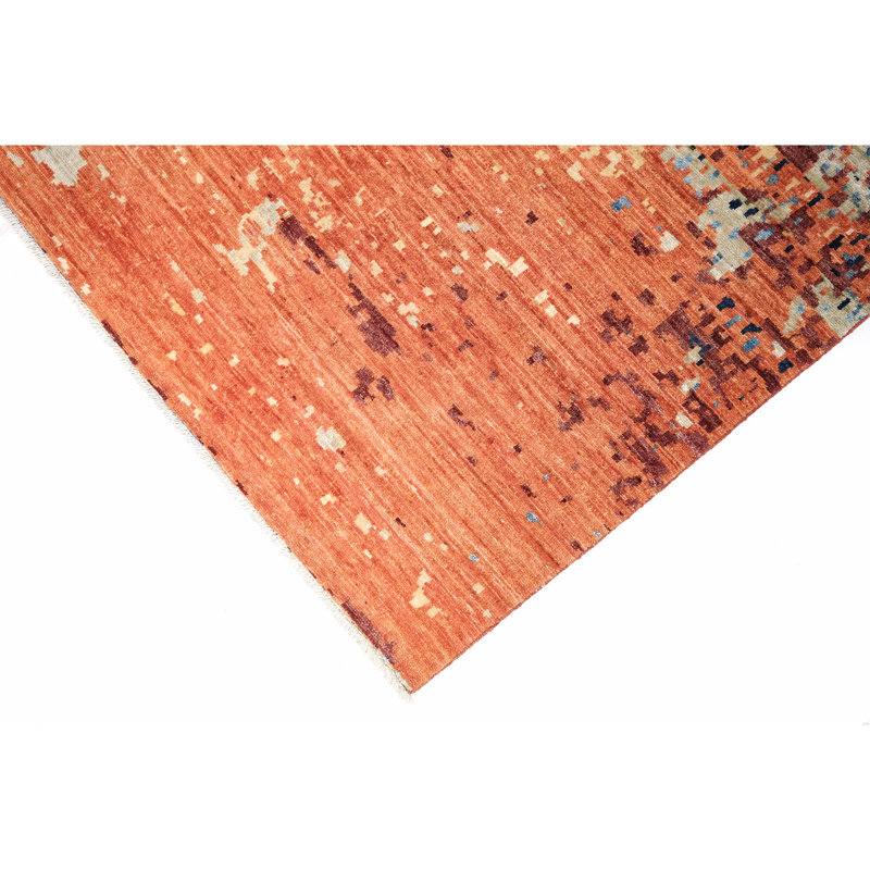 Hand Knotted Wool Area Rug in Rust