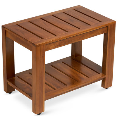 Teak Shower Bench With Shelf, 24” Wide, Shower Stool, Fully Assembled Bathroom Shower Seat, Water-resistant Spa Bath Bench For Shower, Bathroom & Entryway, The Tara