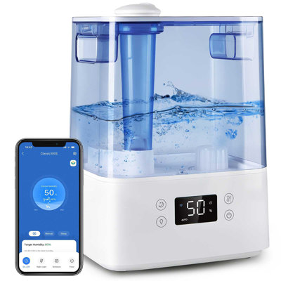 Humidificateurs intelligents pour la chambre à coucher dans une grande pièce à la maison, (6L) diffuseur d'huiles essentielles à bourre froide pour bébé et plantes, application intelligente et commande vocale, humidification rapide et mode automatique - mode de sommeil silencieux