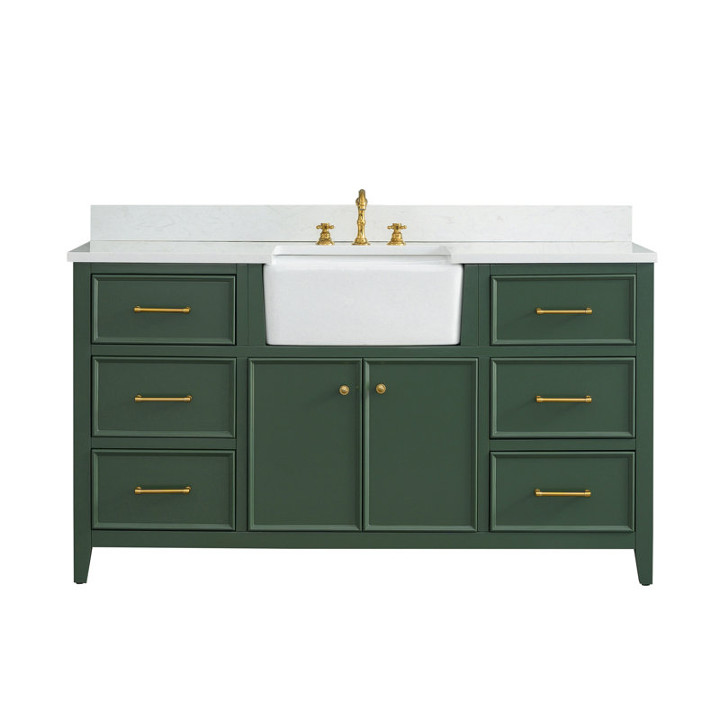 Meuble-lavabo simple 60 po Aisa, Evergreen / or brossé