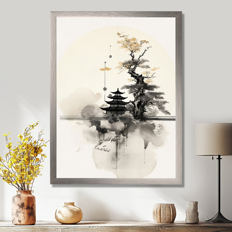 Asian Art Samurais Landscape II - impressions murales asiatiques, Cadre flottant blanc, H 32 po x l 16 po x P 1 po