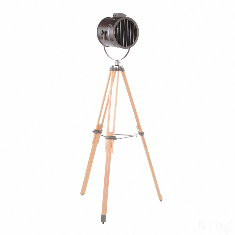 Industrial Floor Lamp In Natural Wood And Antique Metal By Lumisource