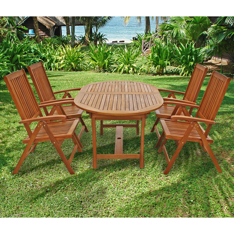 Annekatrin 4 - Person Wood Patio Dining Set with Oval Table