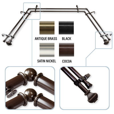 Anferney Steel Rod/Resin Finials Adjustable 78'' to 144'' 0.81'' Bay Window Double Curtain Rod