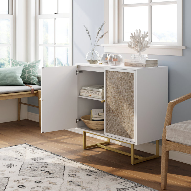 2-Piece Steel Accent Cabinet Set Or TV Stand, Gold/Matte White