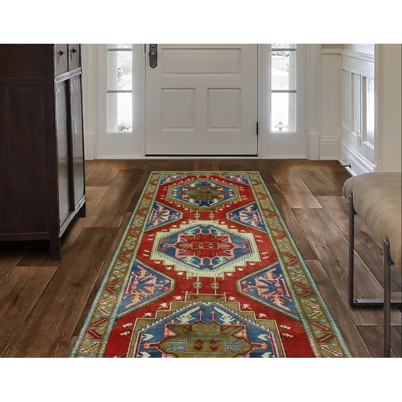 Khusbu Distressed Grey Red Runner