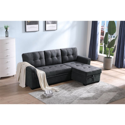 Canapé modulaire réversible de 84 po Henos avec méridienne de rangement, ports de chargement USB et poche