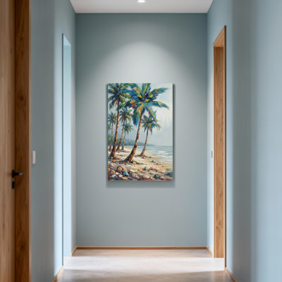 Plantes et fleurs, plage tropicale, palmiers, coquillages, vue sur l'océan