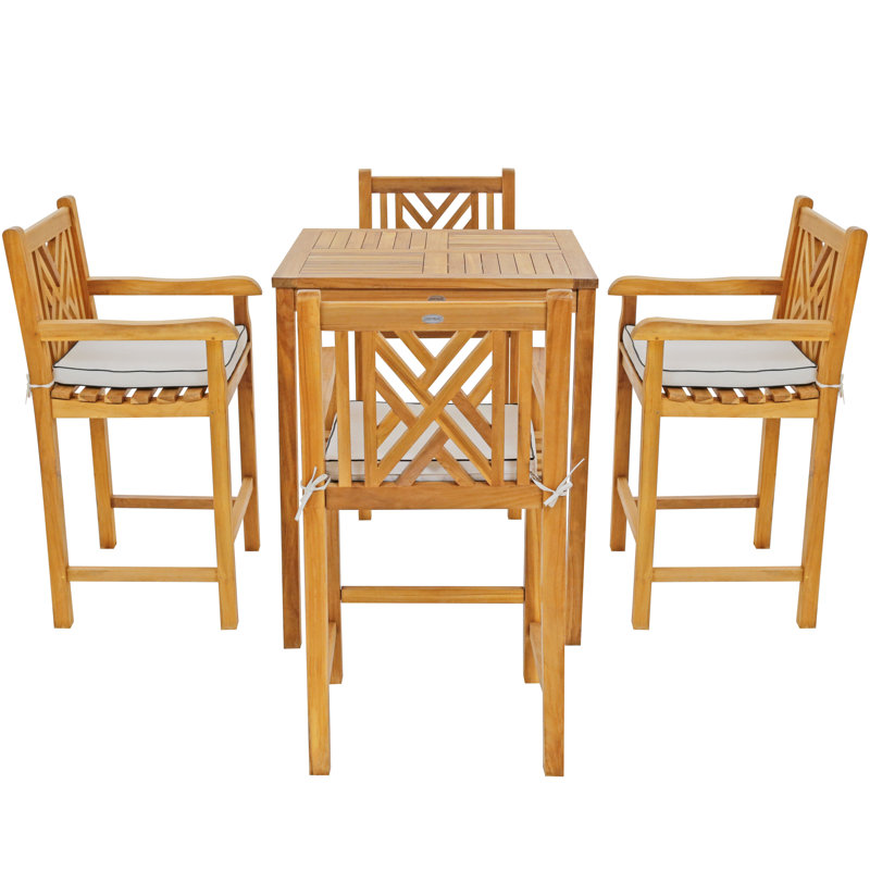 Outdoor 5 - Piece Teak Bistro Set with Cushions