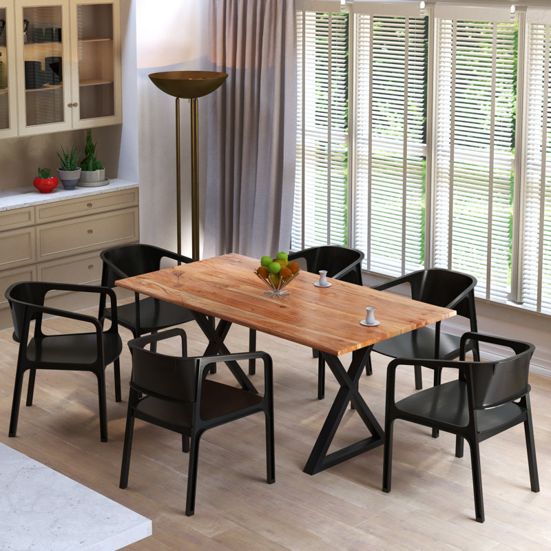 Jarryn Solid Wood Top Metal Base Dining Table