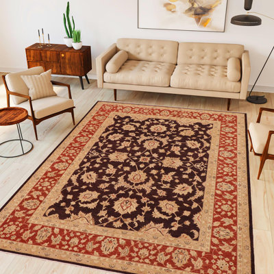 Tapis brun / rouille en laine noué à la main à motif floral 9 pi 2 po x 11 pi 9 po Floral