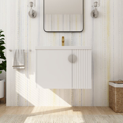Meuble-lavabo mural de salle de bain avec lavabo en céramique et porte à fermeture en douceur