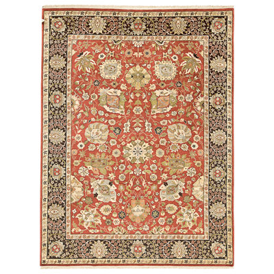 Tapis noir et rouge noué à la main de haute qualité