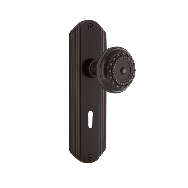 Deco Plate with Decorative Keyhole and Meadows Door Knob, Timeless Bronze, 2 3/8