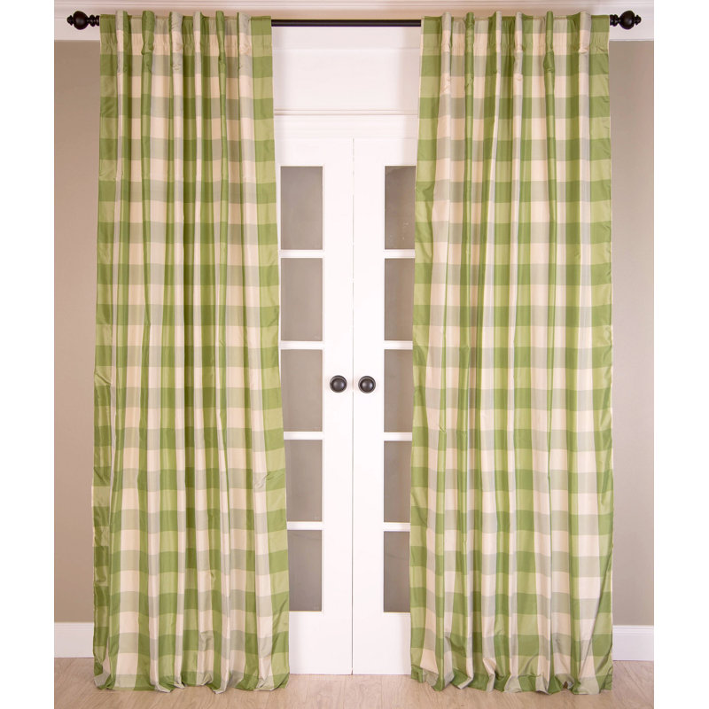 Dupioni Raw Silk Room Darkening Rod Pocket with Back Tabs Curtain with Cotton Lining, Multicolored Check, 51" W x 108" L