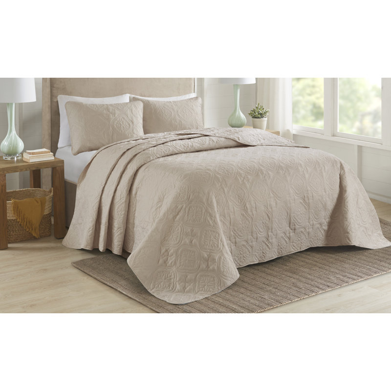 Khaki Full Microfiber Reversible Bedspread Set