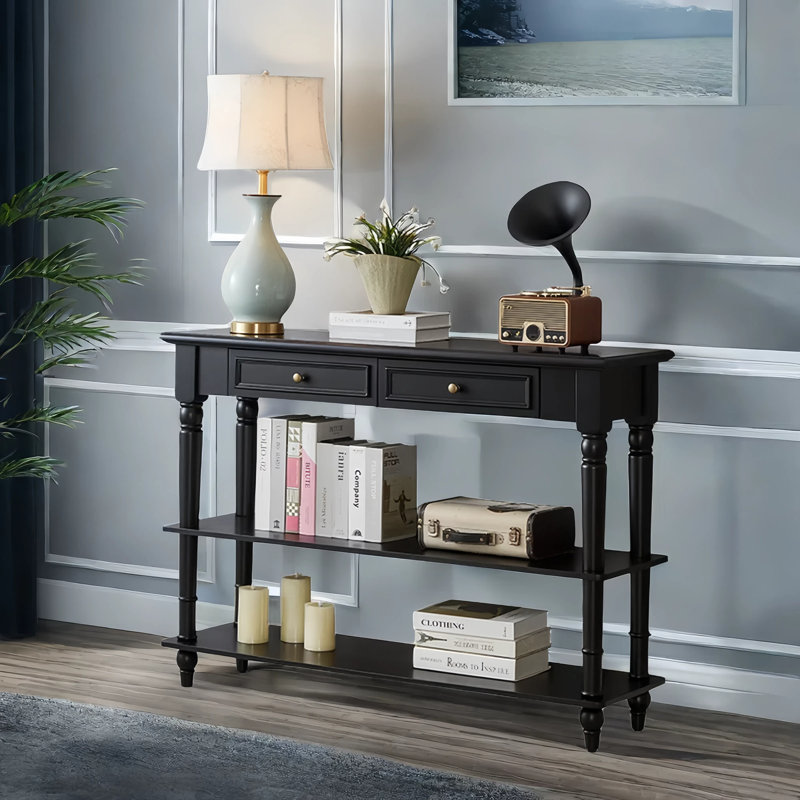 American Style Solid Wood Black Console Table, 31.5" H x 47.2" W x 13.8" D