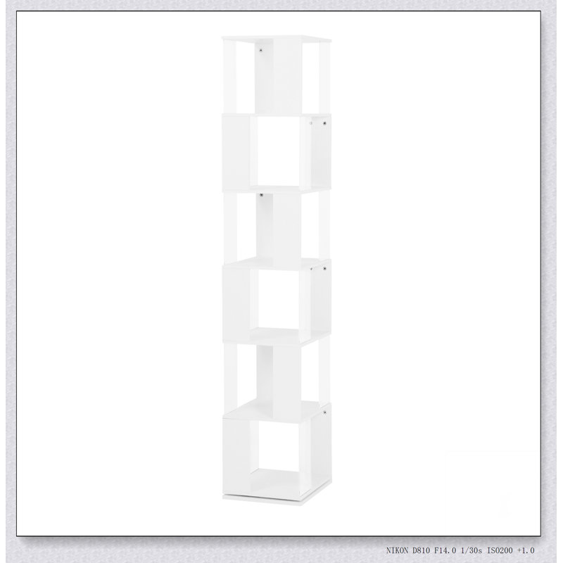 6 tier Rotating Bookshelf, Floor Rack Simple Bookcase  with Acrylic plate Student Multi-Function, White