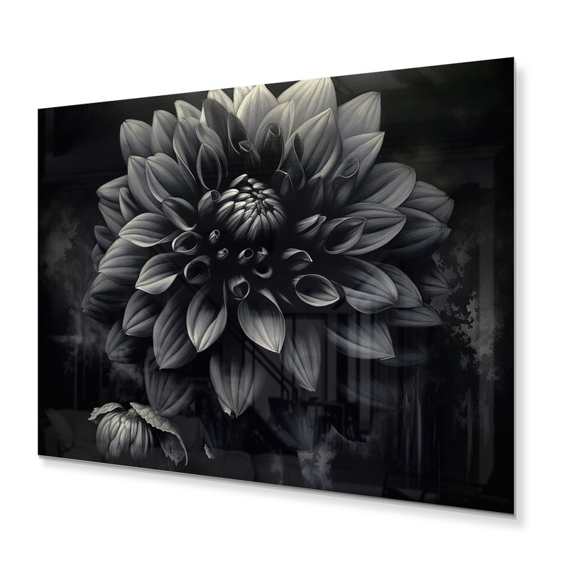 Palette de dahlia noir et blanc - art mural en métal Dahlia, H 12 po x l 20 po x P 1 po