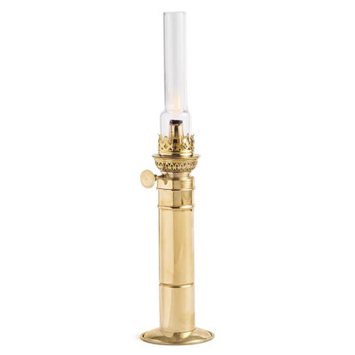 Oil Lamp - 16” Tall Column Lamp With Antique-Style Brass Body And Glass Chimney - Decorative Kerosene Lantern With Adjustable Wick - Oil Lamps For Indoor Or Outdoor Use By Kings County Tools