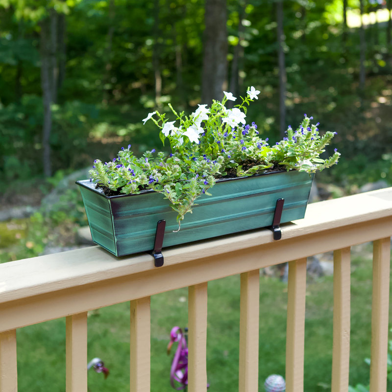 Metal Railing Planter, Green Patina