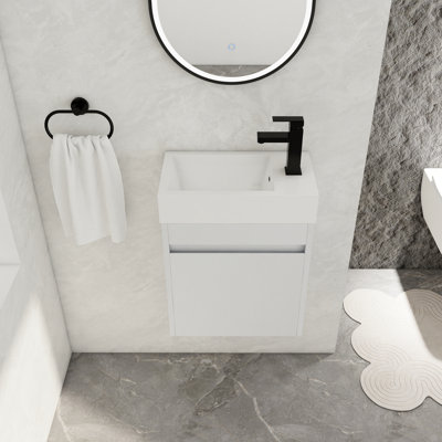 Modern 18'' Wall Mounted Bathroom Vanity With White Resin Sink & Rich Storage Options, Soft-Close Door Cabinet Adequate Alternatives, - Intriguing Finish