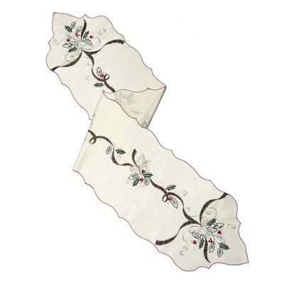  Holiday Nouveau Embroidered Cutwork Scalloped Runner