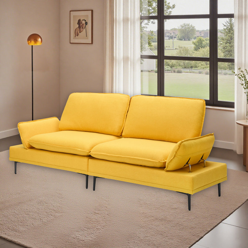 89 Inch Cotton And Linen Sofa, Minimalist Double Sofa, Yellow