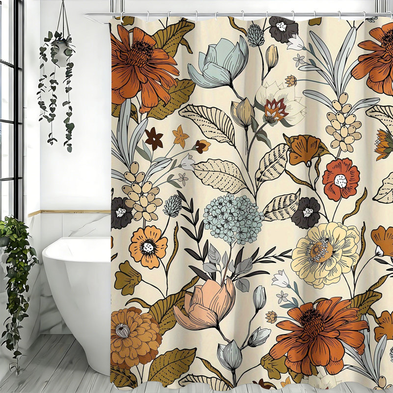 Rideaux de douche Ã  motifs floraux avec crochets inclus, Beige Floral