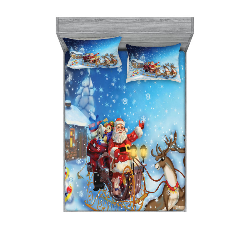 Drap-housse et coussin décoratif Ambesonne Christmas, bleu marine, Ensemble de draps pour très grand lit californien