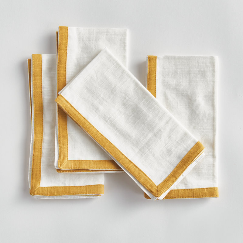 Saffron Dinner Napkins, White/Yellow