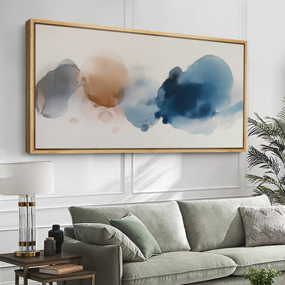 Abstract Blot in Blue and Brown - Pictures Extra Large Framed Canvas Print Wall Art