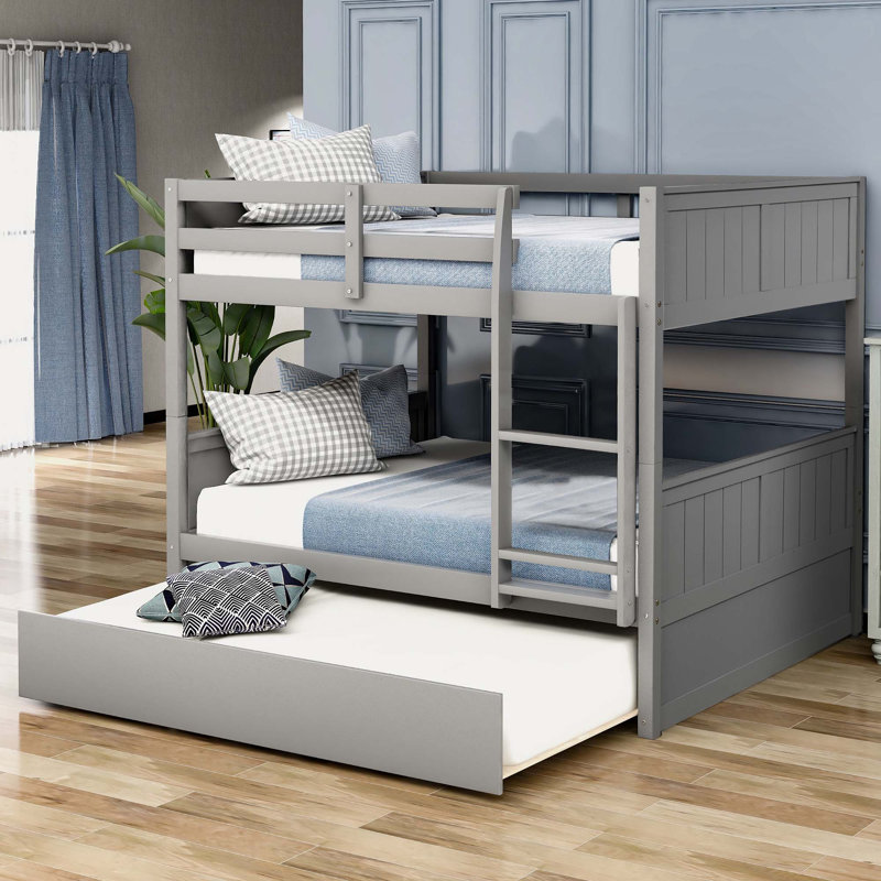 Eukene Kids Full Over Full Bunk Bed with Trundle, Gray