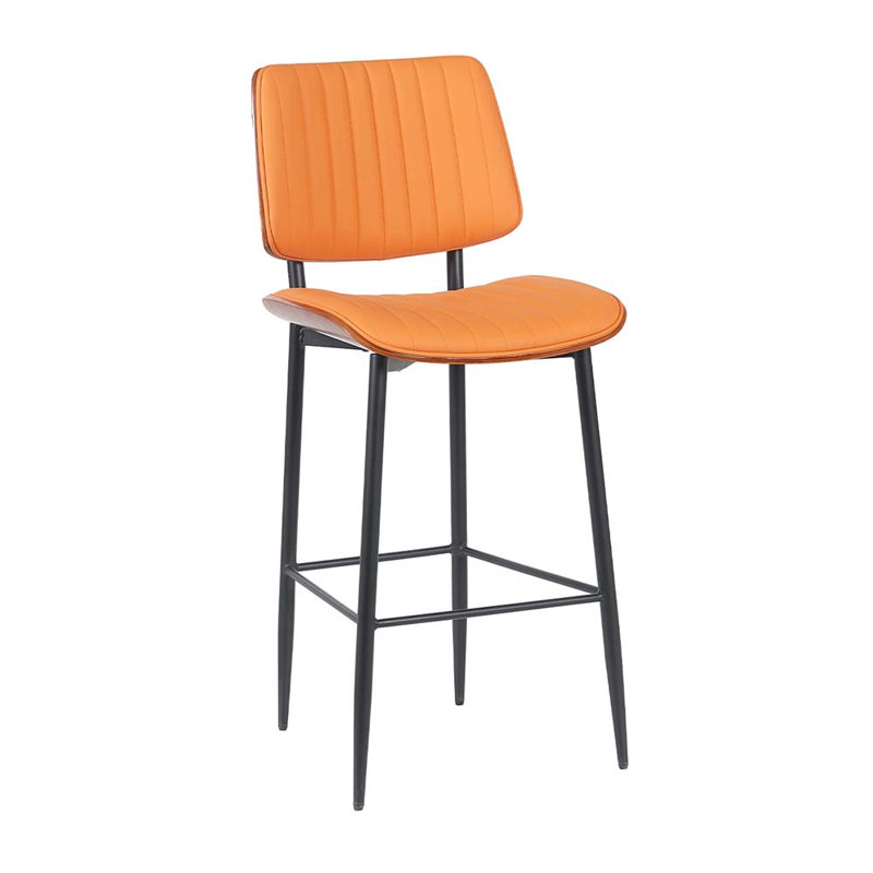 Tabouret de bar d'intérieur en métal Mid-Century moderne avec siège et dossier en vinyle orange, Orange
