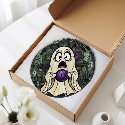 12"H Ghost House Stained Glass Window Panel