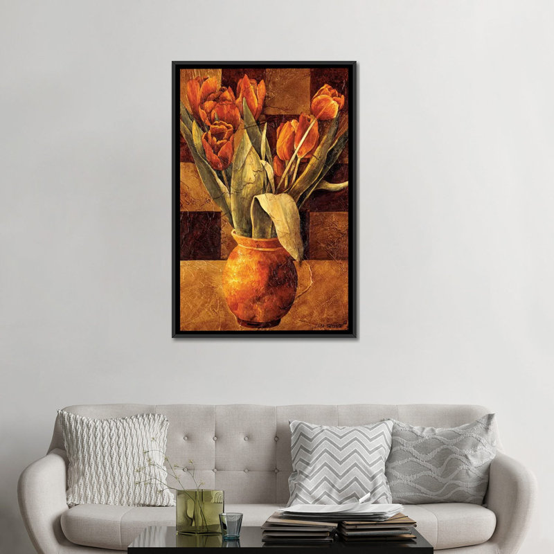«Checkered Tulips II», impression sur toile, H 26 po x l 18 po x P 1,5 po, Toile avec cadre flottant noir, Pas de tapis