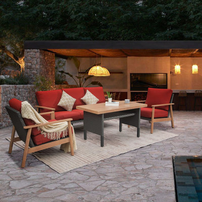 Ensemble de conversation 4 pièces, ensemble de conversation pour patio rembourré en aluminium avec 2 coussins pour terrasse
