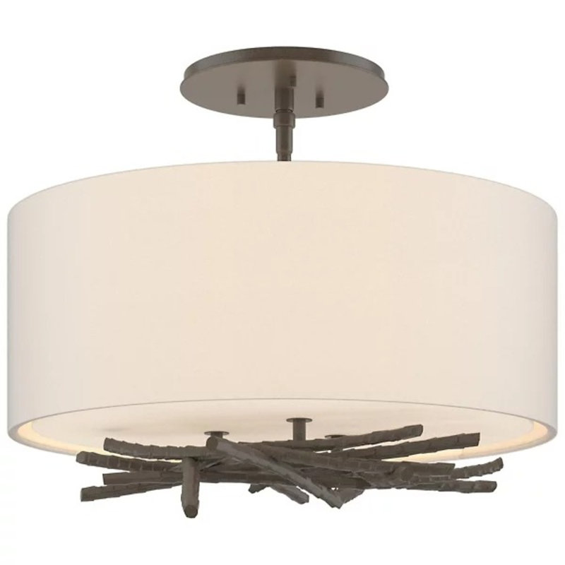 Brindille 3 - Light Semi Flush Mount, Natural Anna, Dark Smoke