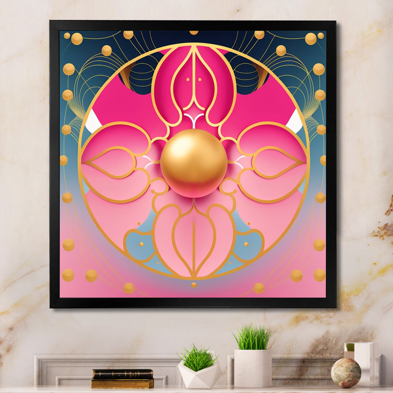 «Pink and Gold Abstract Flower», reproduction sur toile, H 30 po x l 30 po x P 1 po, Impression noire sur toile encadrée