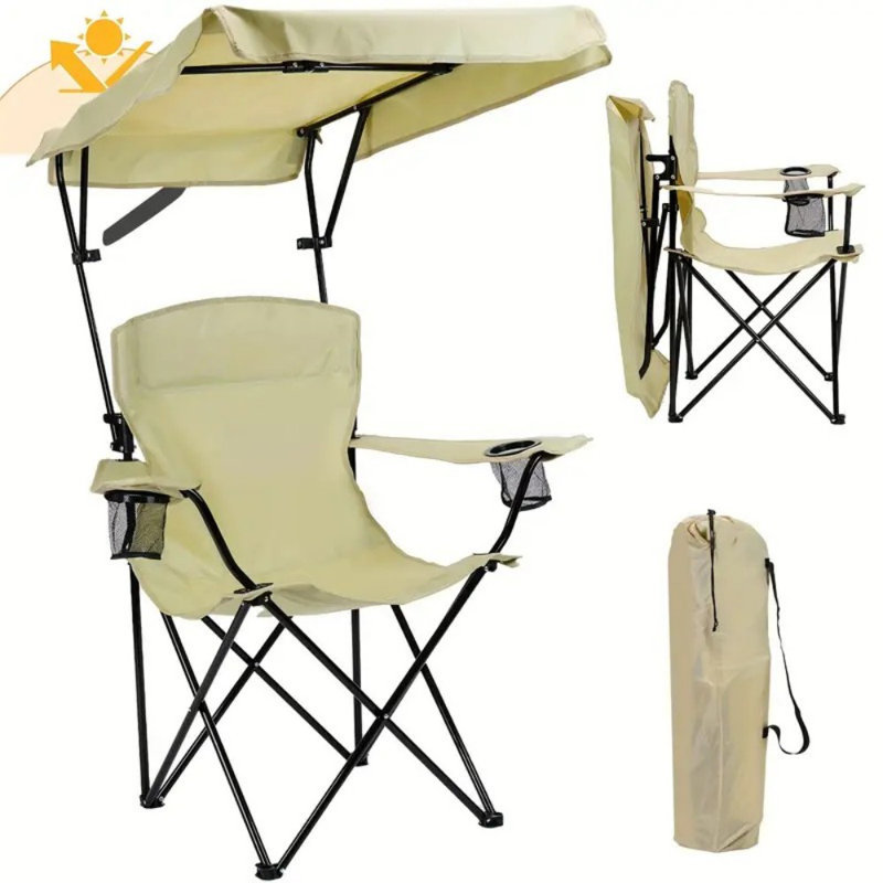 Portable Camping Chair Beach Chair With Shade Canopy, Fold Lightweight Oversized For All, Easy To Open And Close Without Installation, Side Pocket Design For All Outdoor Activities,Blue